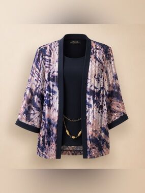 R&M Collection Faux Layer With Chain Size 14 Shiny Look Blouse